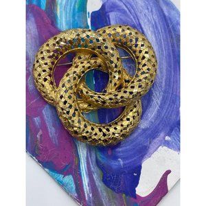 Large Gold Toned Vintage BSK Triple Ring Pretzle Shaped Brooch